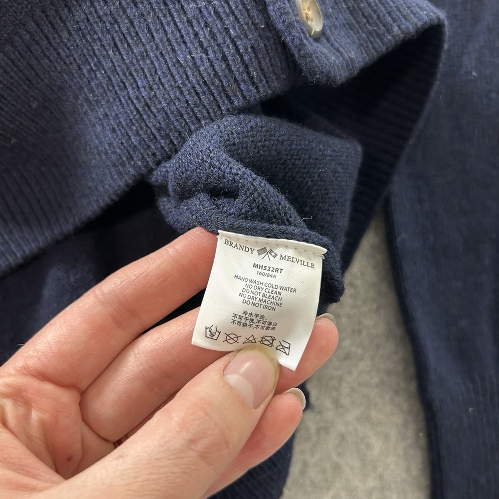 Brandy Melville Sweater Cardigan Wool Blend Navy Blue Button Front One Size - Picture 3 of 7